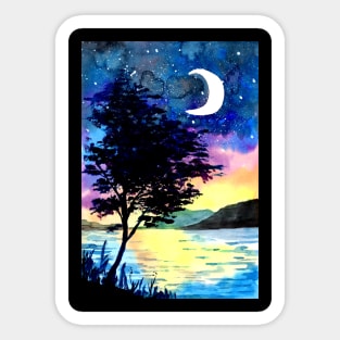 Moon and Stars above the Lake Sticker